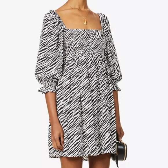 Faithfull The Brand Alina Zebra Print Smocked Dress - Picture 1 of 7
